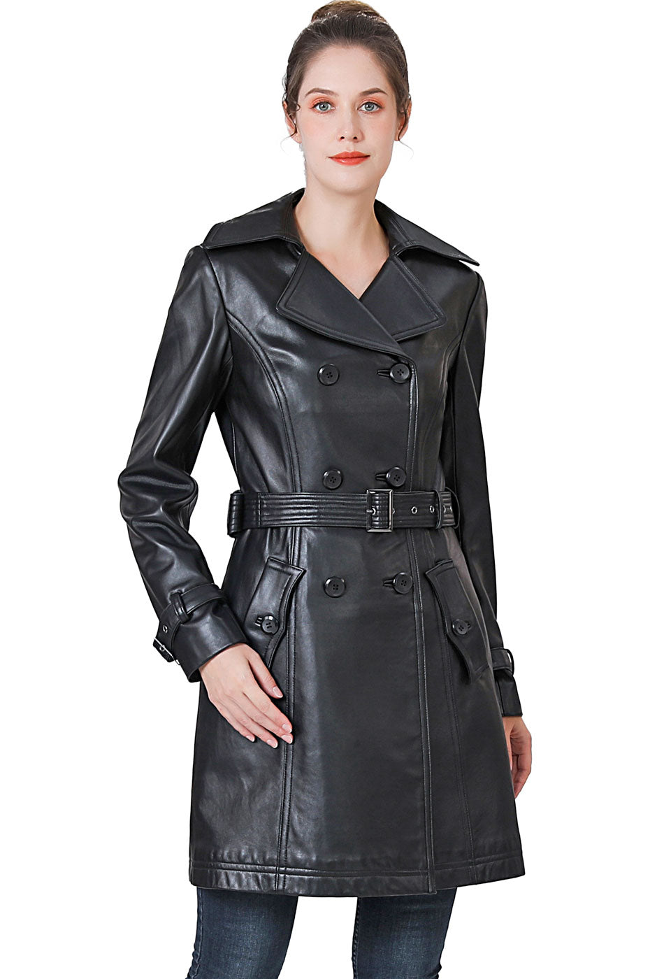 BGSD Women Ella Belted Lambskin Leather Trench Coat – Luxury Lane