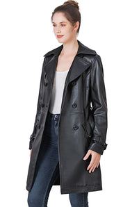 BGSD Women Ella Belted Lambskin Leather Trench Coat