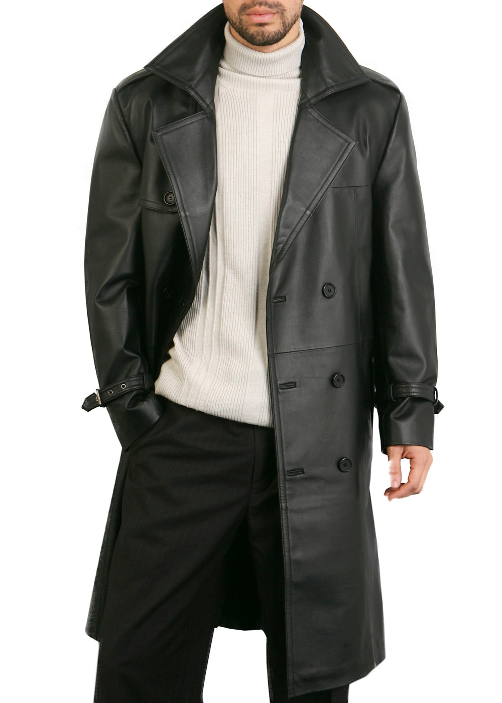 BGSD Men Xander Classic Leather Long Trench Coat