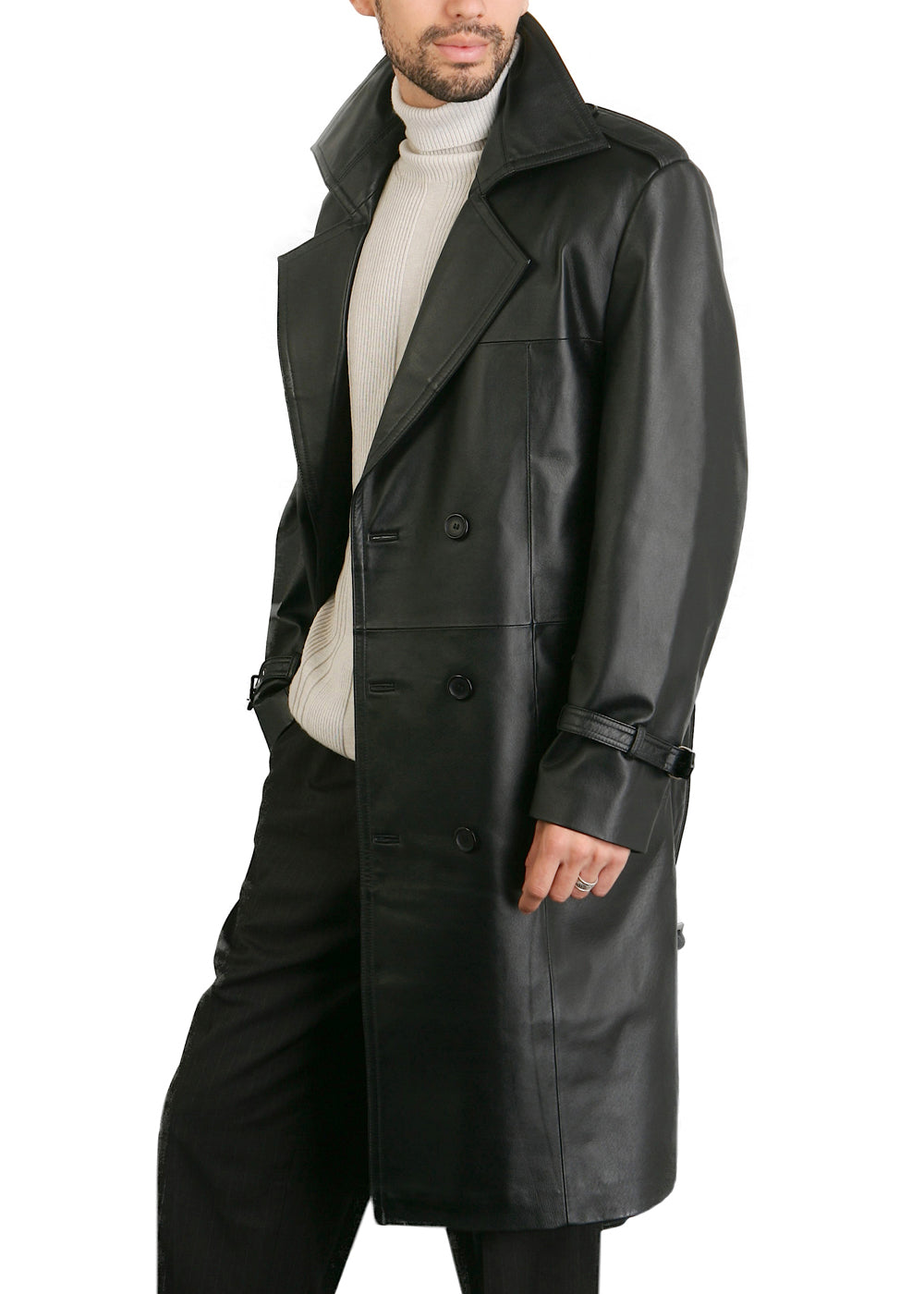 BGSD Men Xander Classic Leather Long Trench Coat Luxury Lane