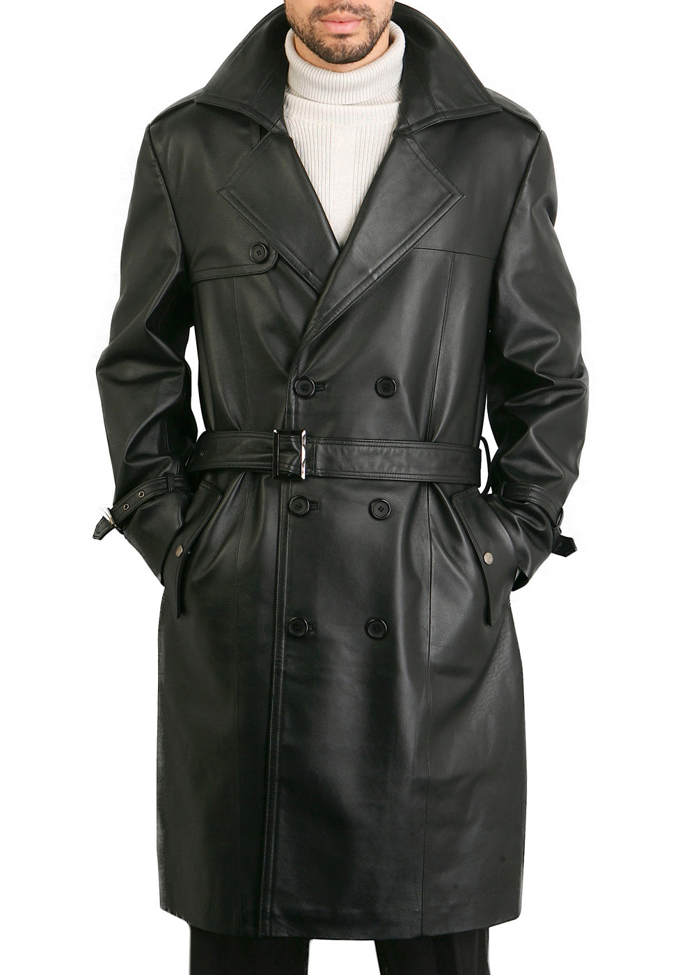 BGSD Men Xander Classic Leather Long Trench Coat