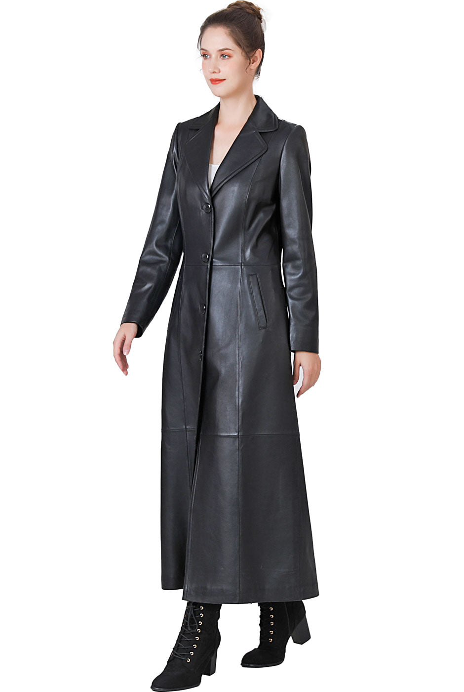 BGSD Monogram Collection Women Lambskin Leather Maxi Coat