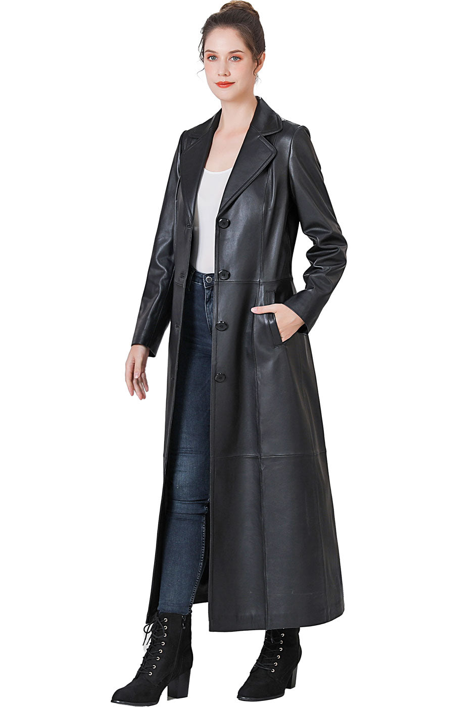 BGSD Monogram Collection Women Lambskin Leather Maxi Coat