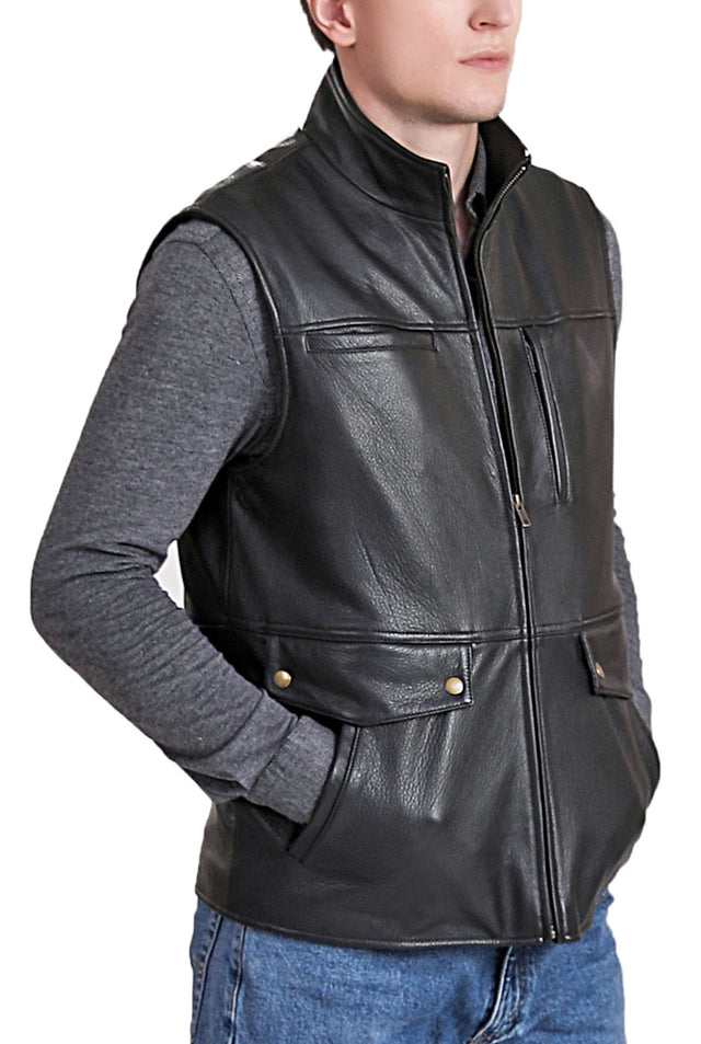 BGSD Men Goatskin Leather Field Vest