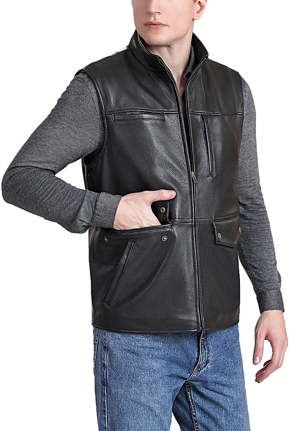 BGSD Men Goatskin Leather Field Vest