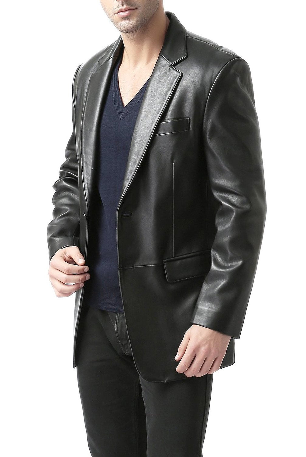 BGSD Men Richard Classic Two-Button Lambskin Leather Blazer