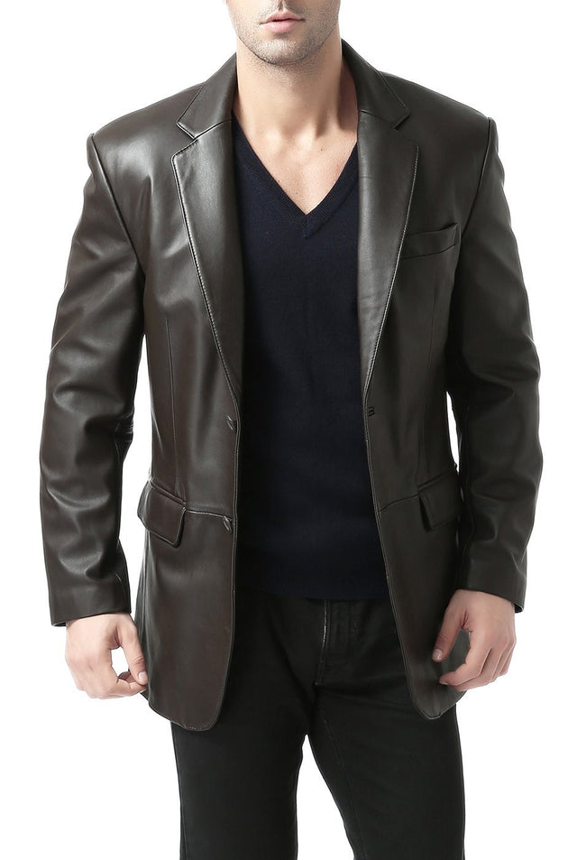 BGSD Men Richard Classic Two-Button Lambskin Leather Blazer