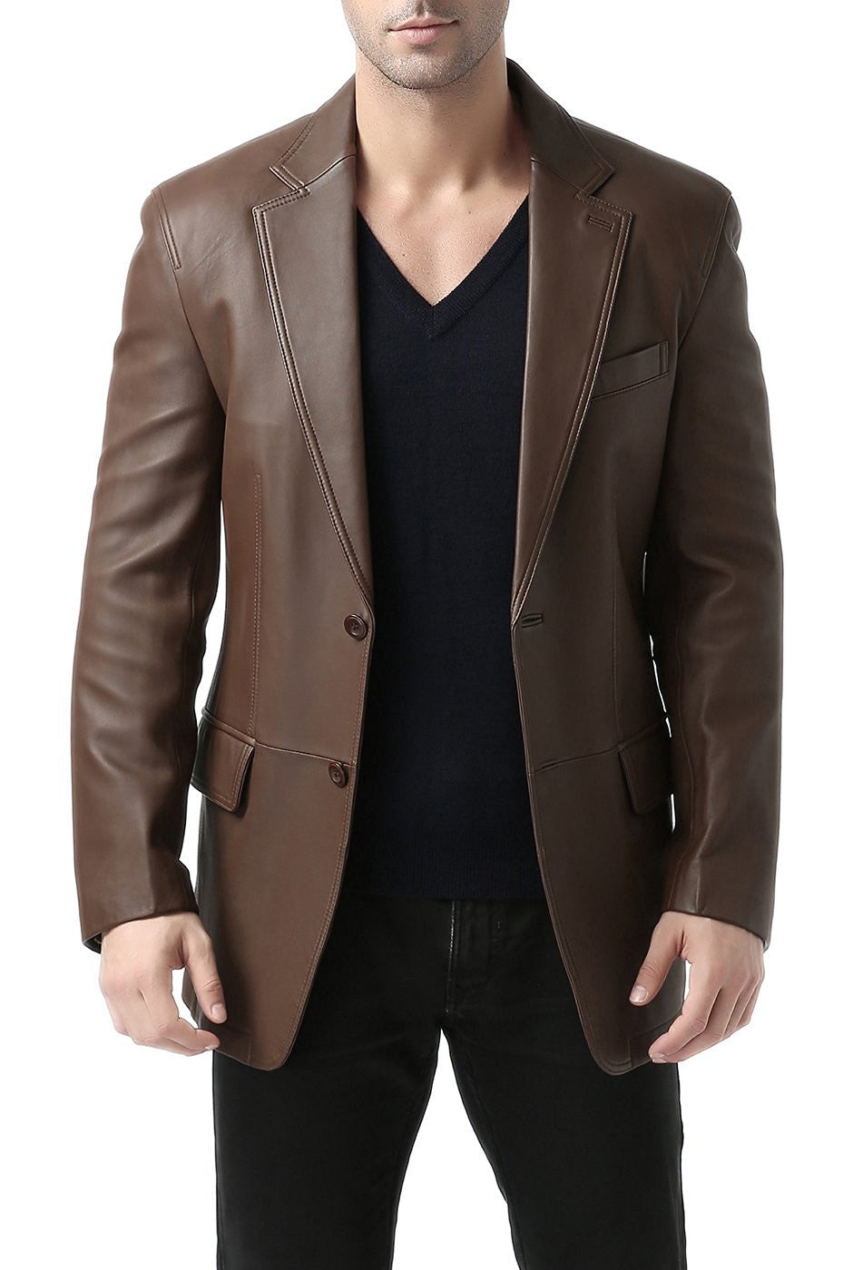 BGSD Men Grant Two-Button Leather Blazer