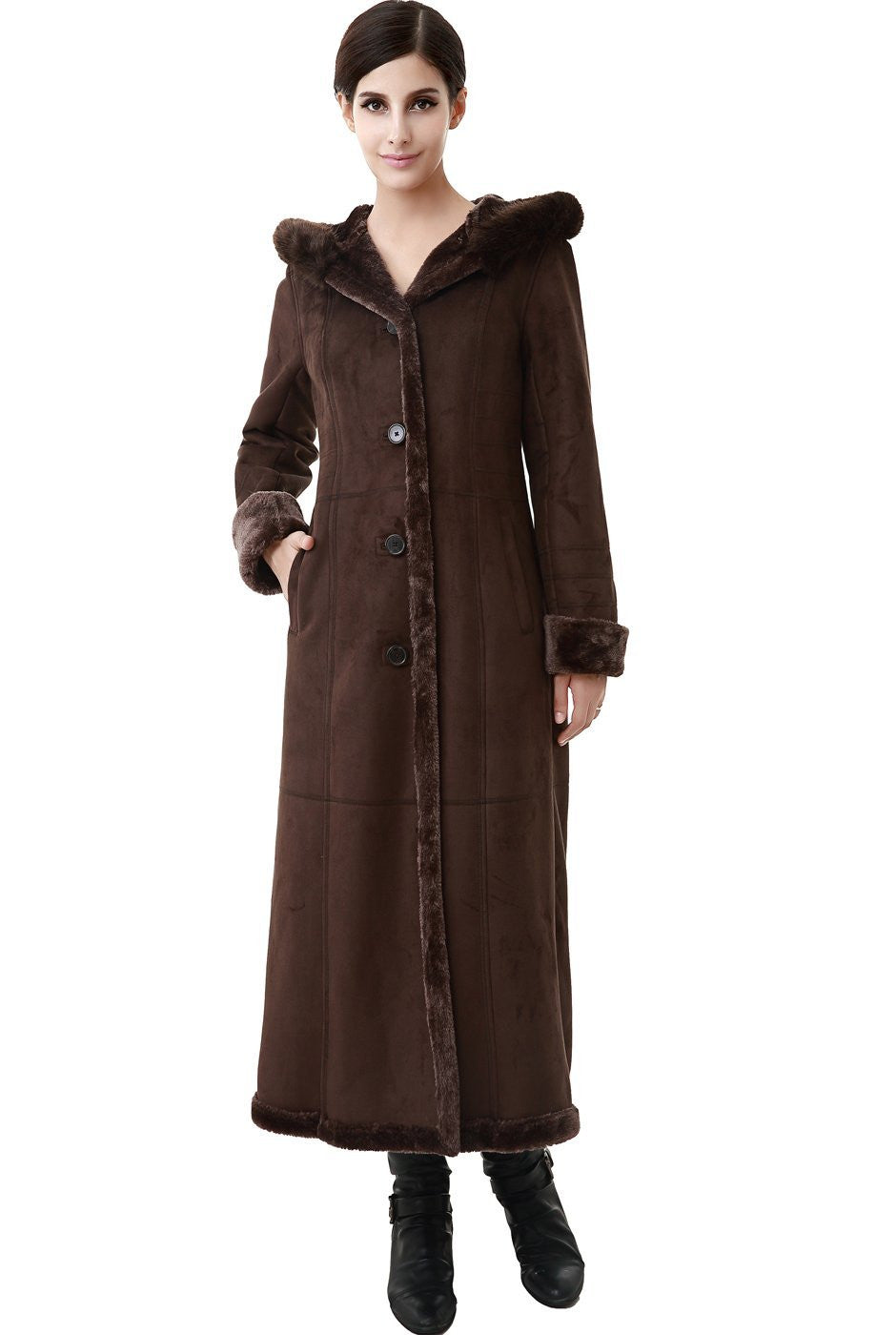 BGSD Women's "Pauline" Hooded Faux Shearling Maxi Coat