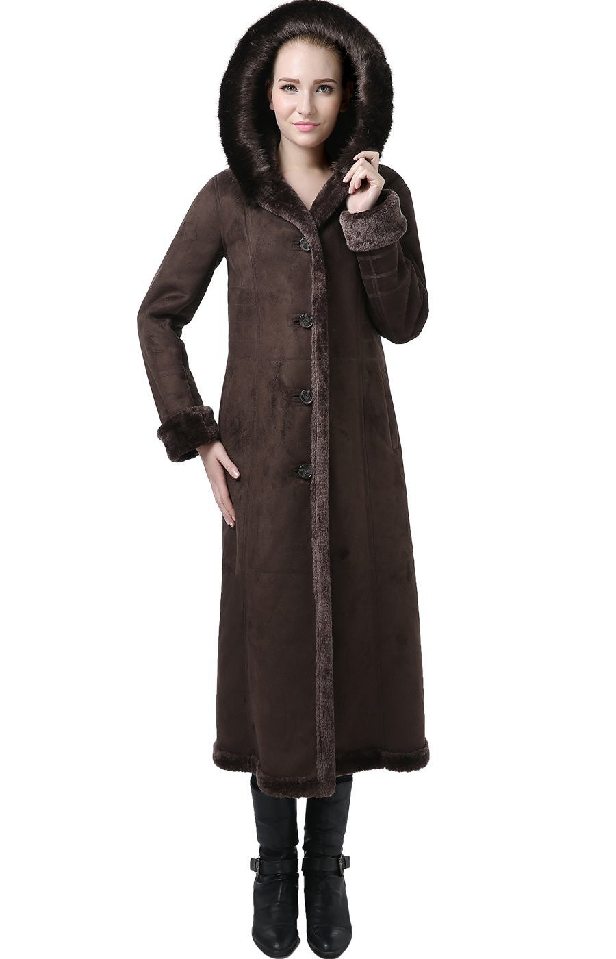 BGSD Women's "Pauline" Hooded Faux Shearling Maxi Coat