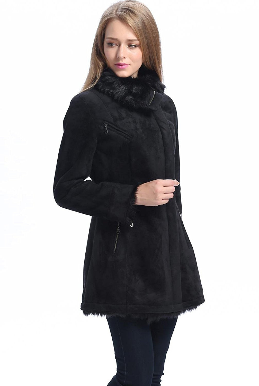 BGSD Women's "Zara" Zip Front Faux Shearling Coat