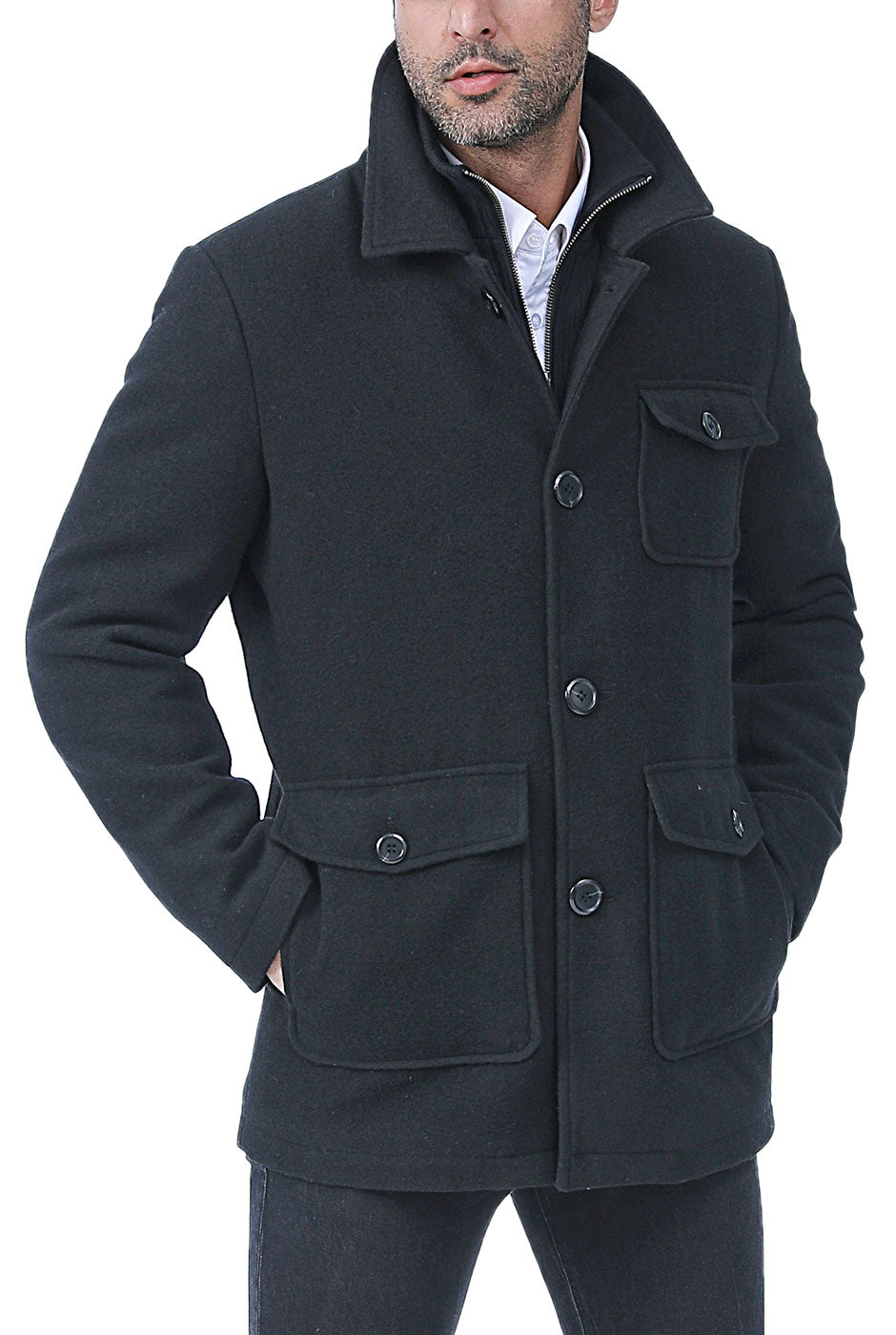 BGSD Men Calvin Wool Blend Car Coat with Removable Bib