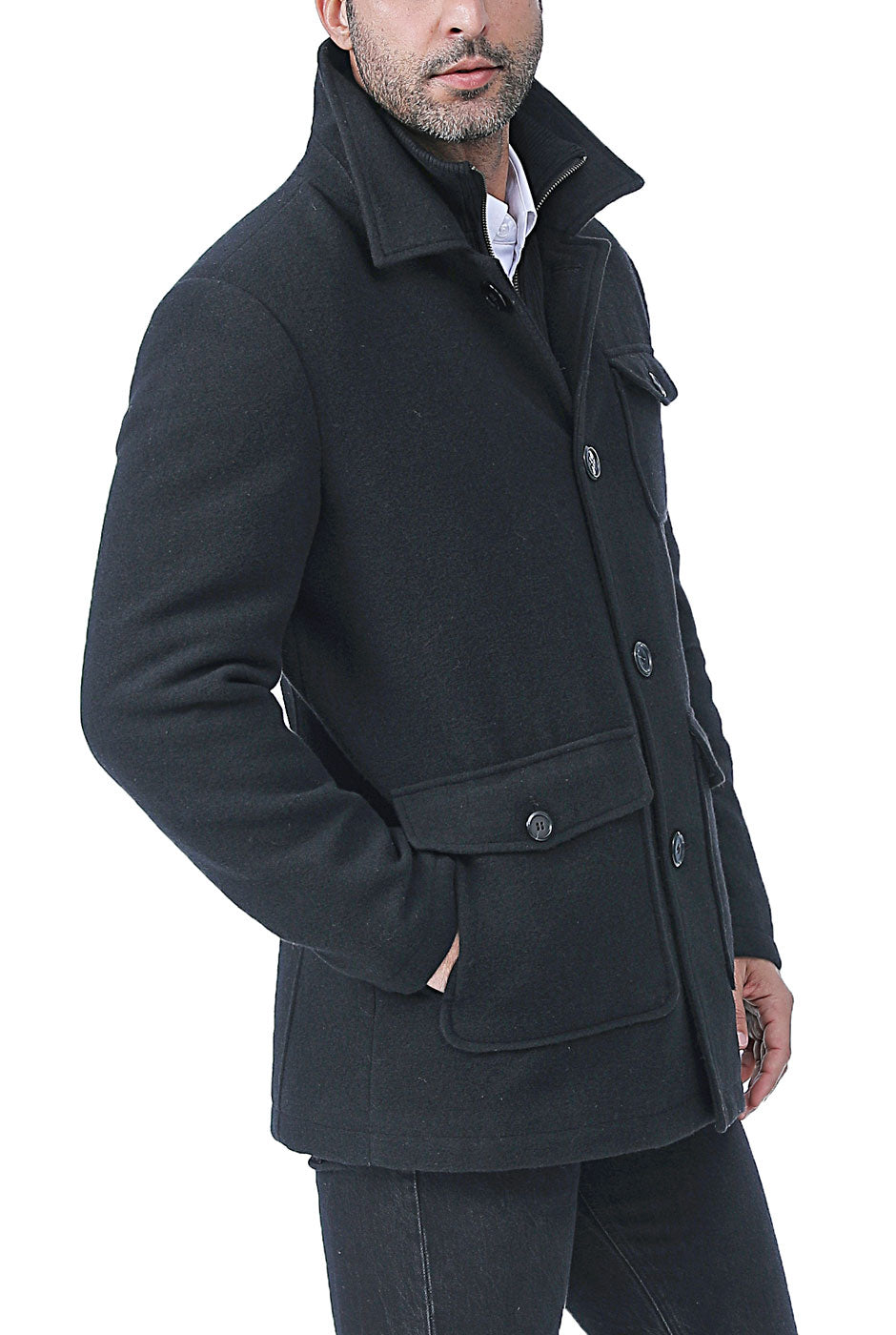 BGSD Men Calvin Wool Blend Car Coat with Removable Bib