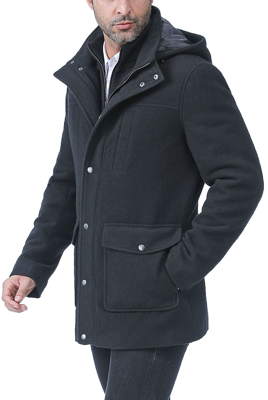 BGSD Men Kenneth Wool Blend Car Coat with Removable Bib