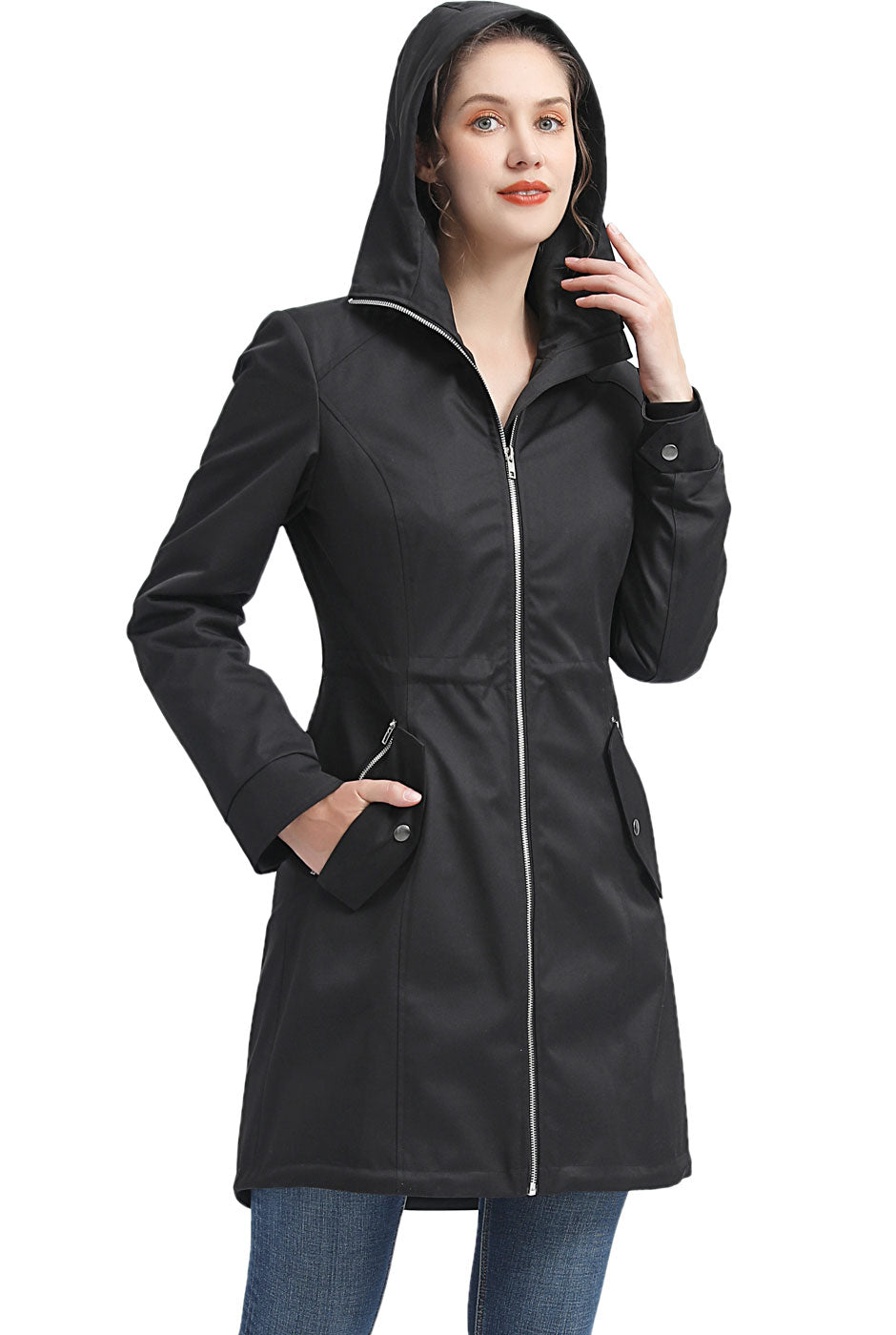 Long black raincoat online with hood