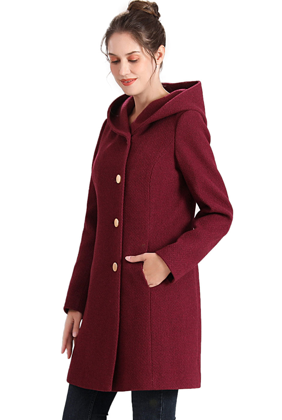 BGSD Women Sol Wool Asymmetrical Hooded Walker Coat