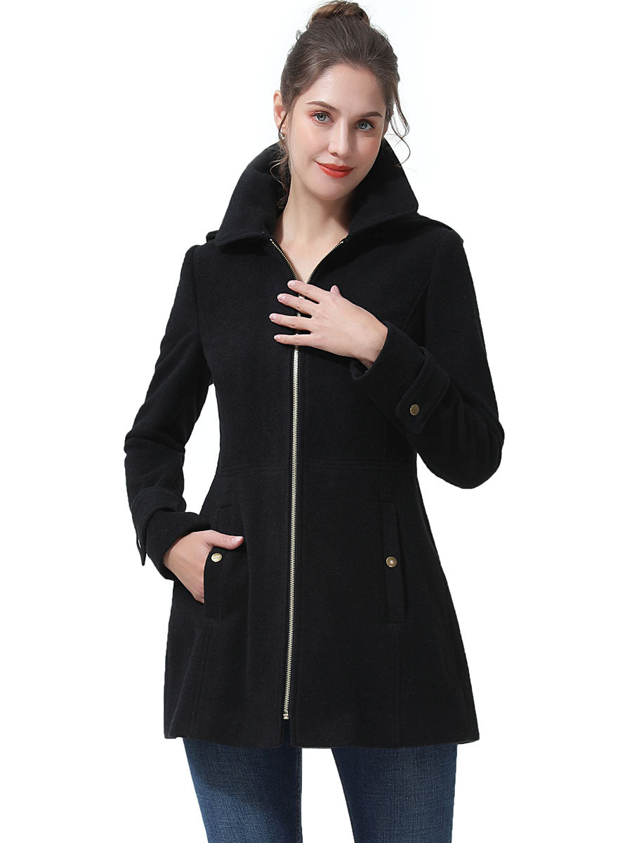 Black hooded outlet wool coat womens