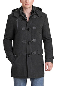 BGSD Men Tyson Wool Blend Leather Trimmed Toggle Coat