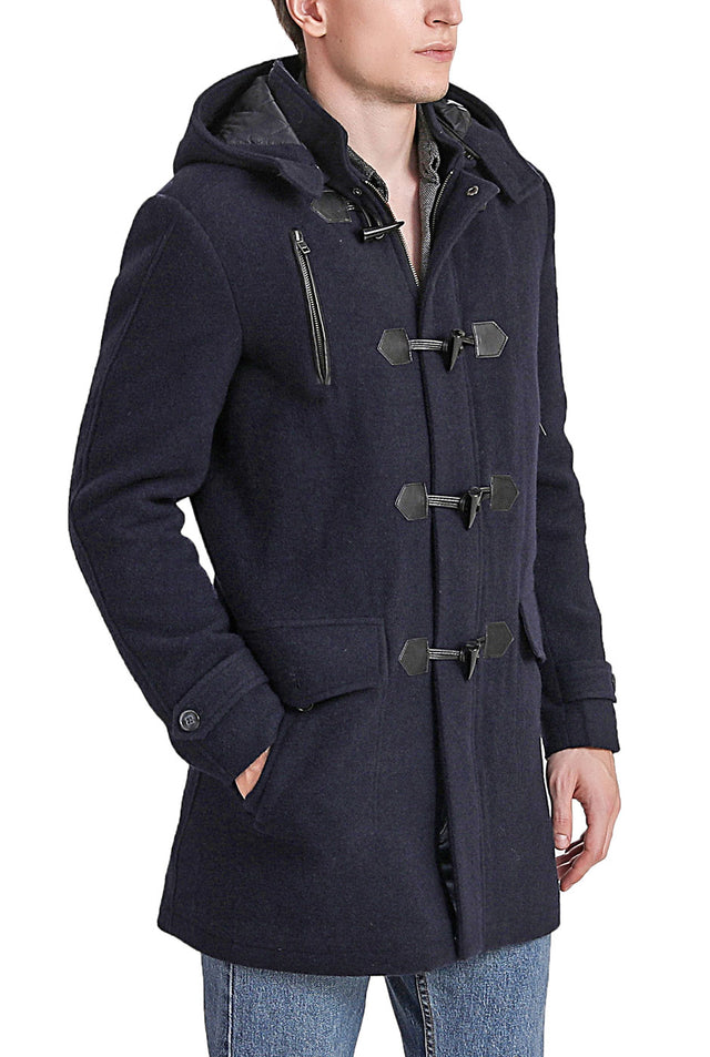 BGSD Men Tyson Wool Blend Leather Trimmed Toggle Coat