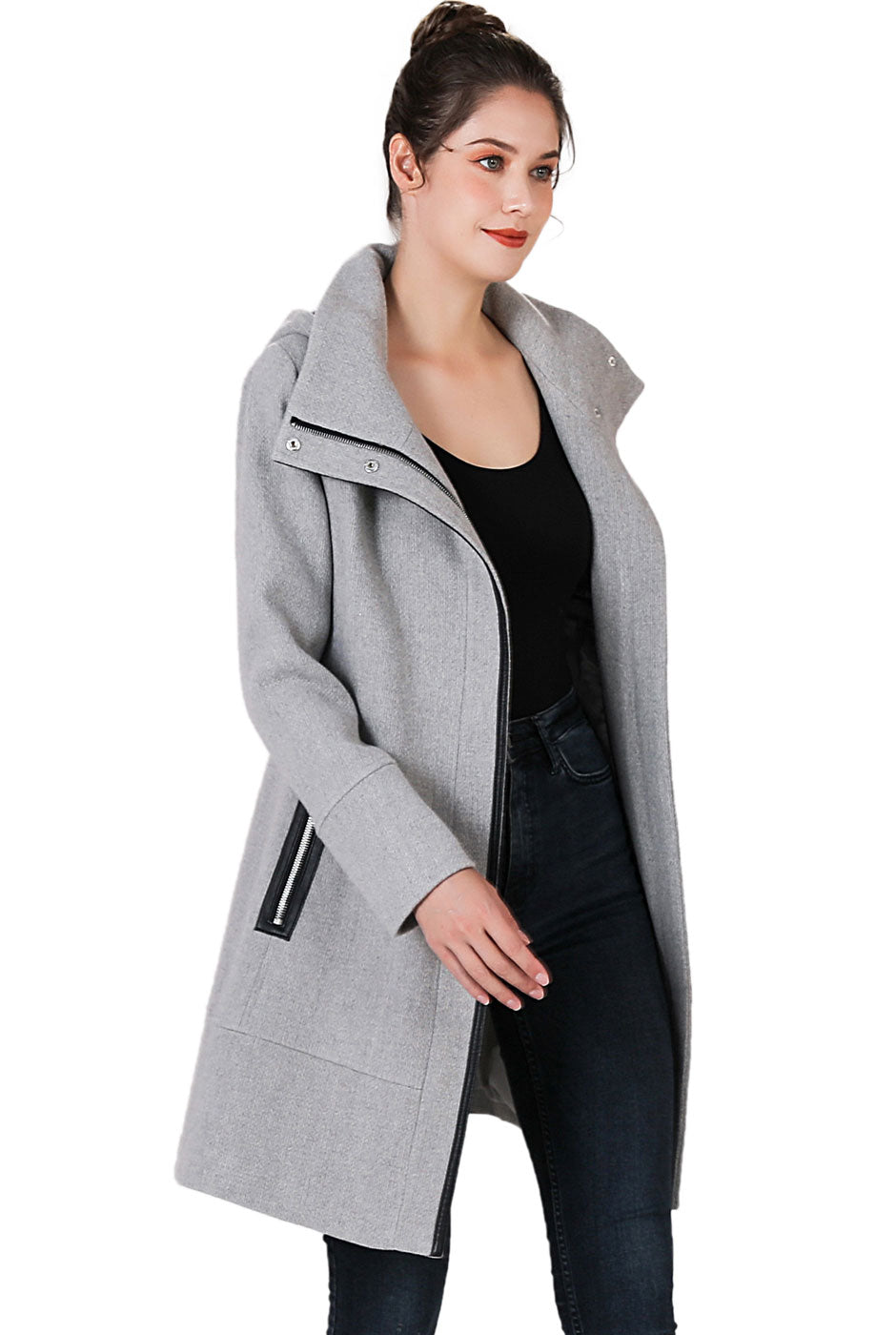 LOFT High Neck Asymmetrical Zip Front Wool Cost Jacket Plus Size