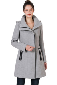 BGSD Women Meg Asymmetric Zipper Wool Coat