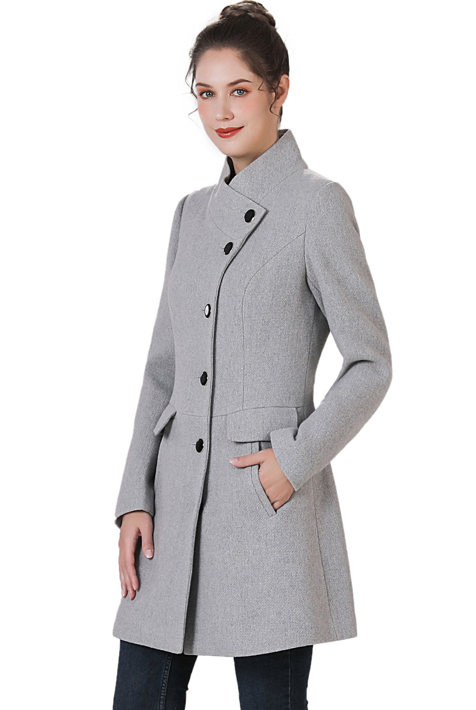 BGSD Women Sue Wool Stand Collar Walker Coat