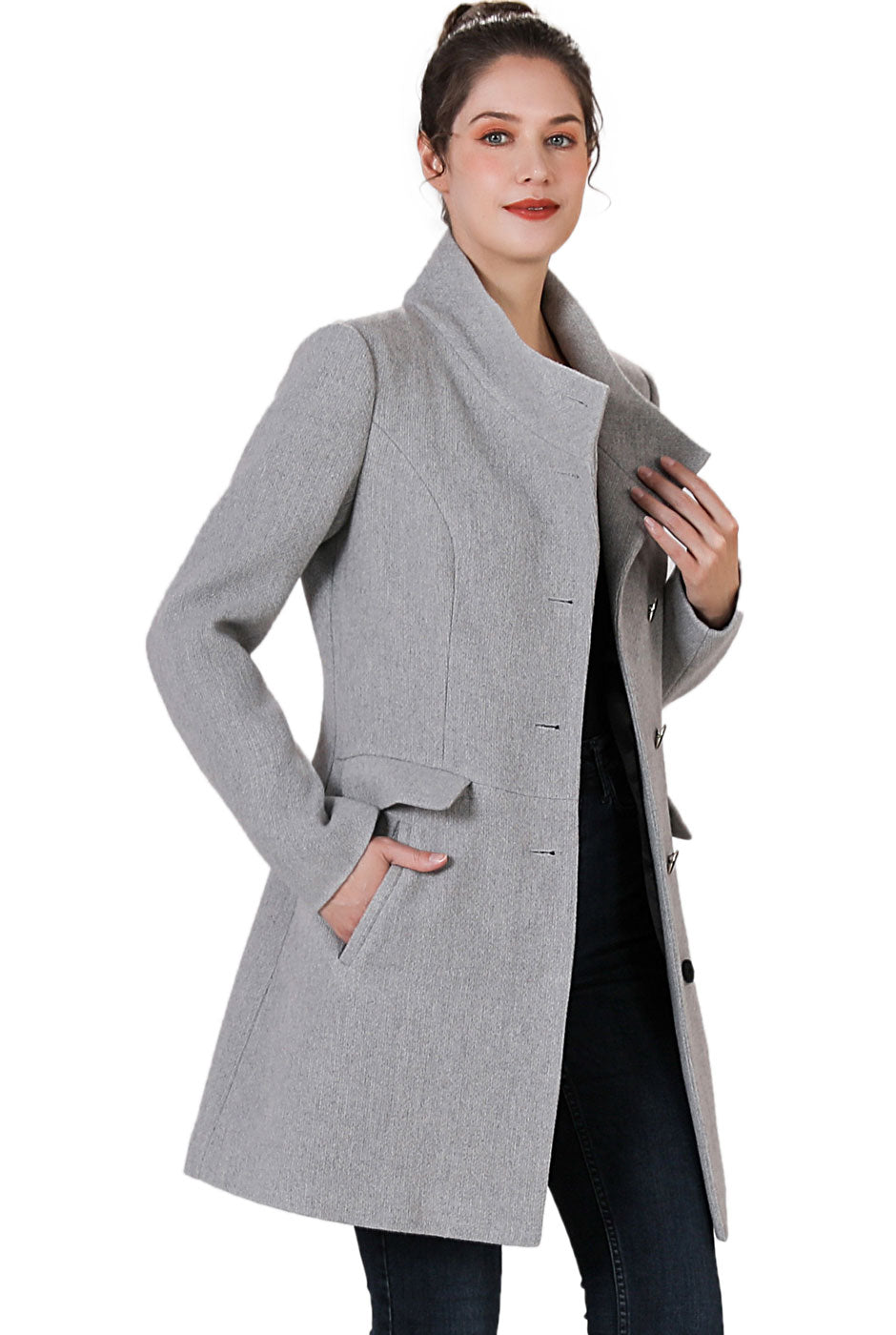 BGSD Women Sue Wool Stand Collar Walker Coat