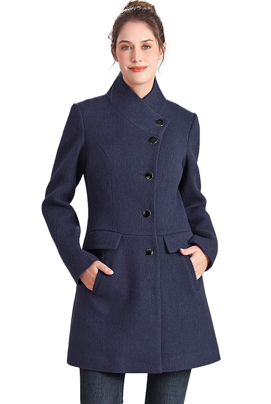 Stand collar hot sale wool coat