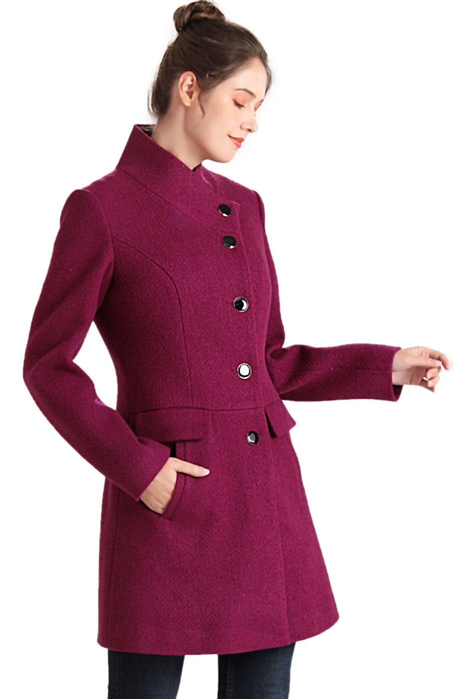 BGSD Women Sue Wool Stand Collar Walker Coat