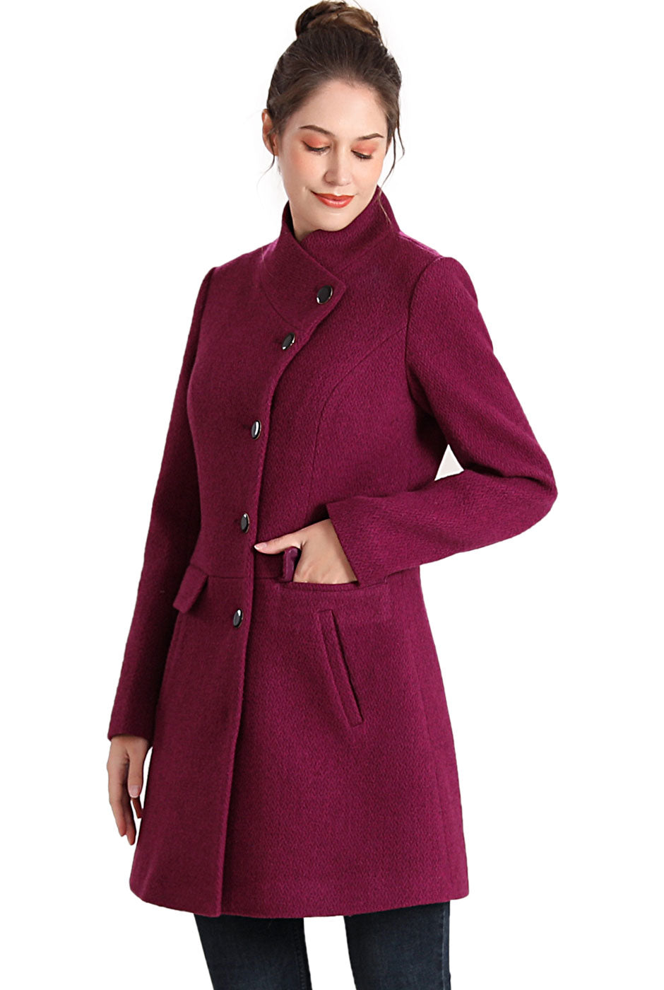 BGSD Women Sue Wool Stand Collar Walker Coat