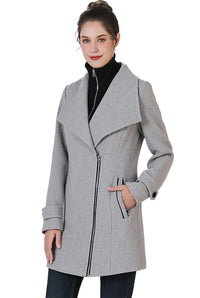 BGSD Women Noa Wool Asymmetric Zipper Coat with Removable Bib