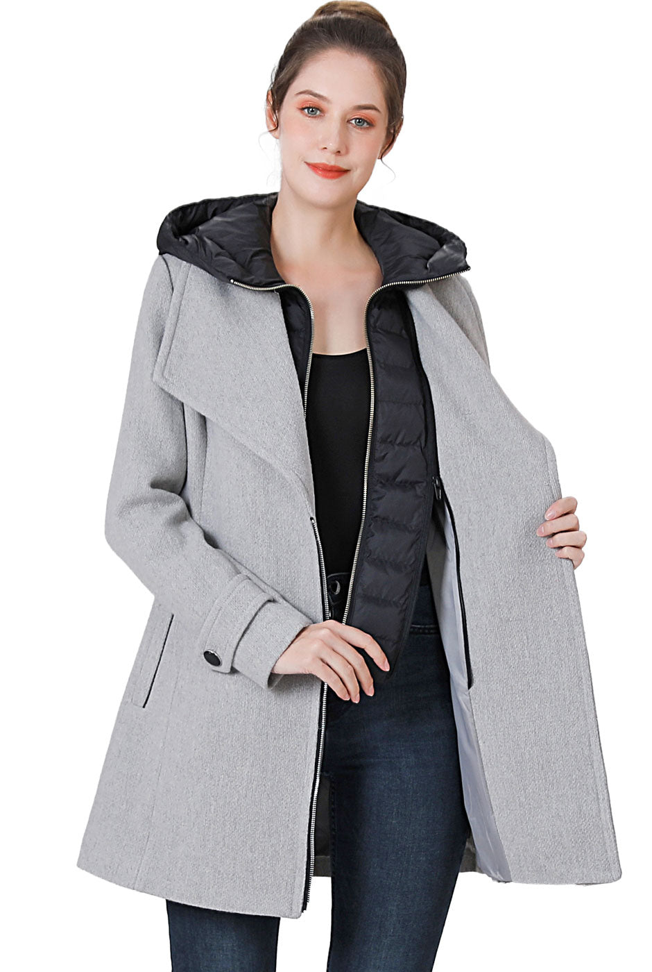 BGSD Women Rue Wool Asymmetric Zipper Coat with Removable Hood