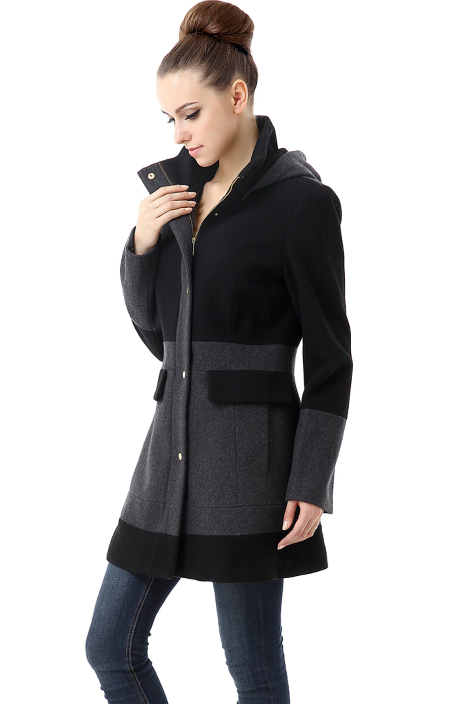 BGSD Women Marwa Color Block Hooded Wool Coat