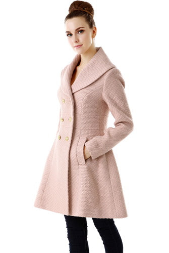 BGSD Women Wool Shawl Collar Walking Coat