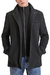 Landing Leathers Men Russell Herringbone Wool Car Coat with Removable Bib