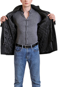 Landing Leathers Men Russell Herringbone Wool Car Coat with Removable Bib