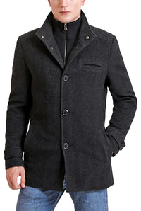 Landing Leathers Men Russell Herringbone Wool Car Coat with Removable Bib