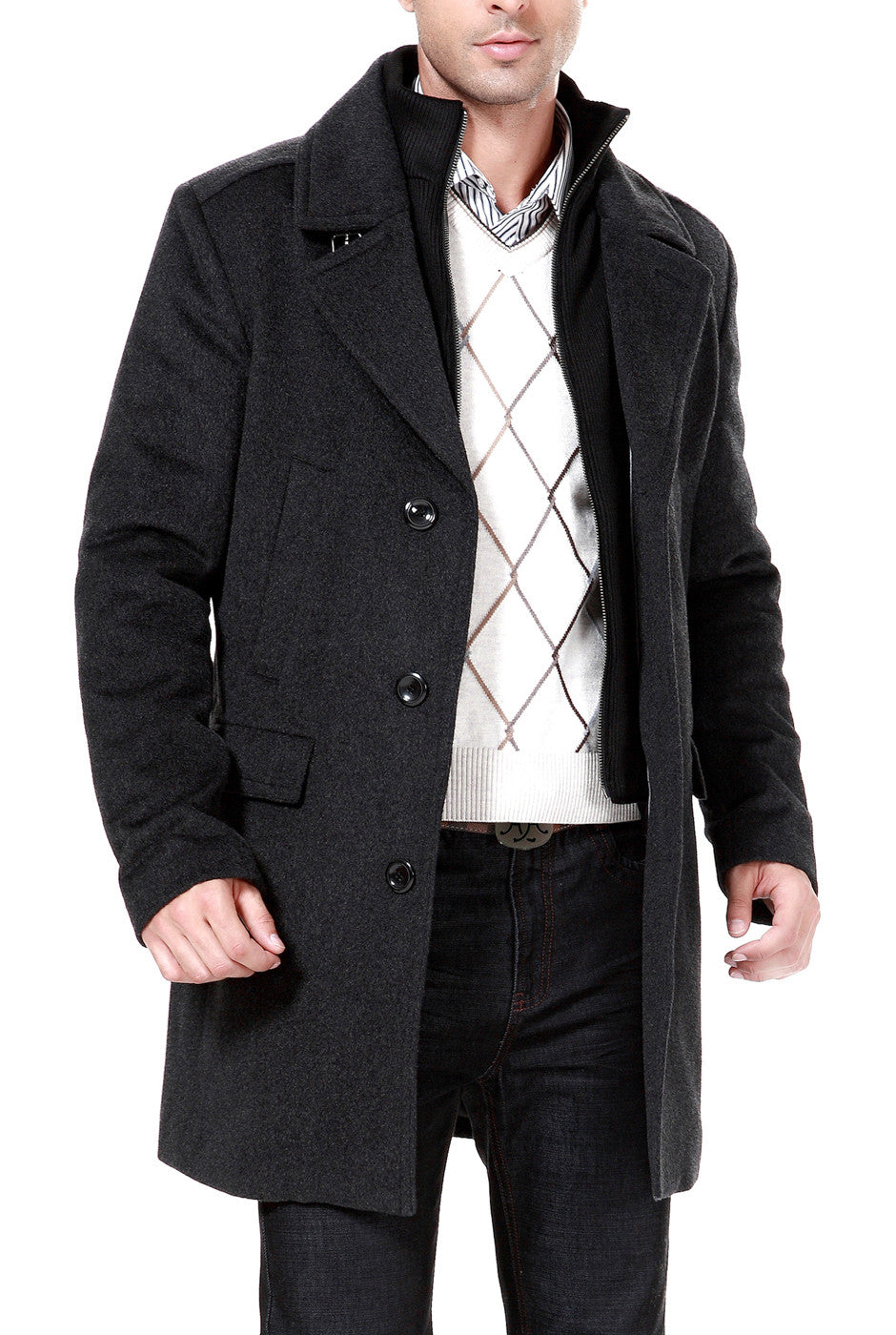 BGSD Men Steven Cashmere Blend Bibbed Walking Coat