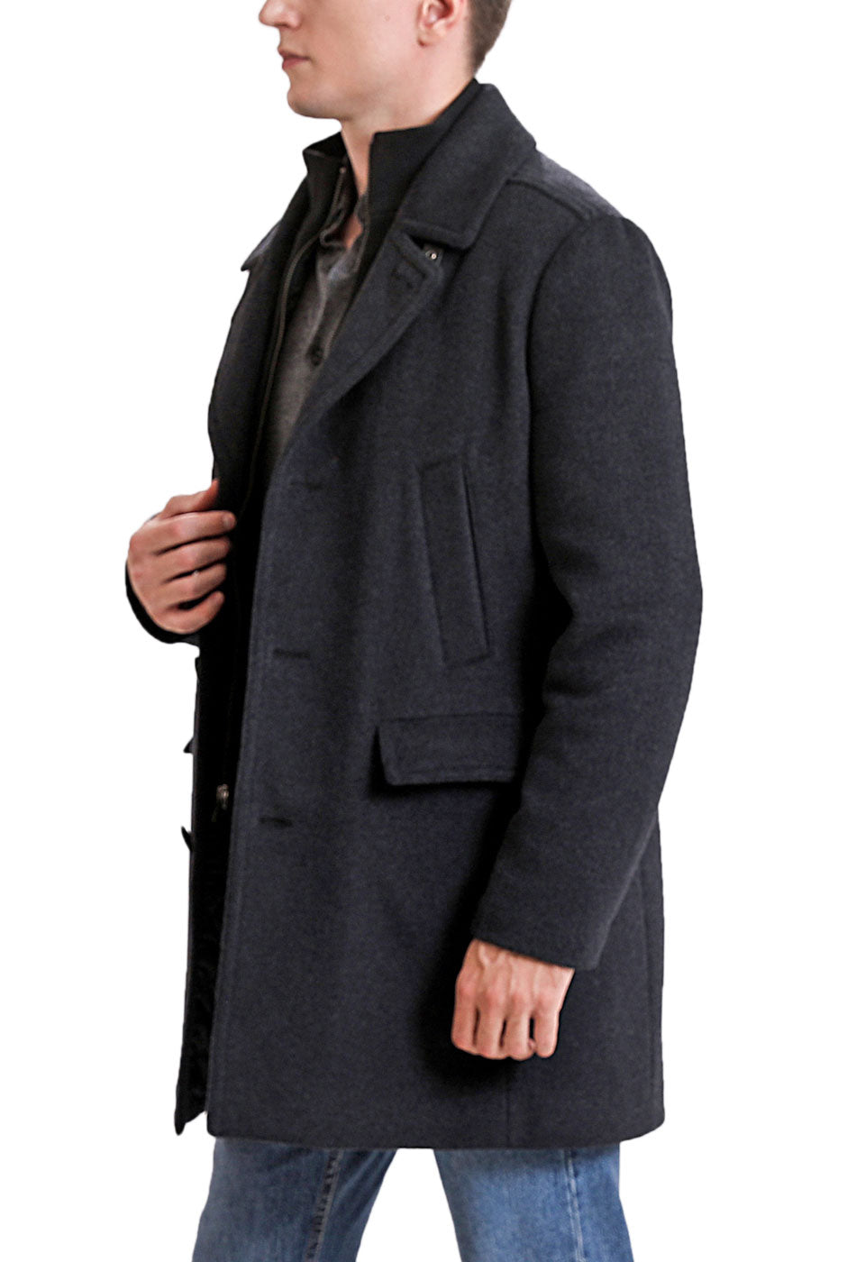 Landing Leathers Men Karl Cashmere Wool Blend Coat with Removable Bib