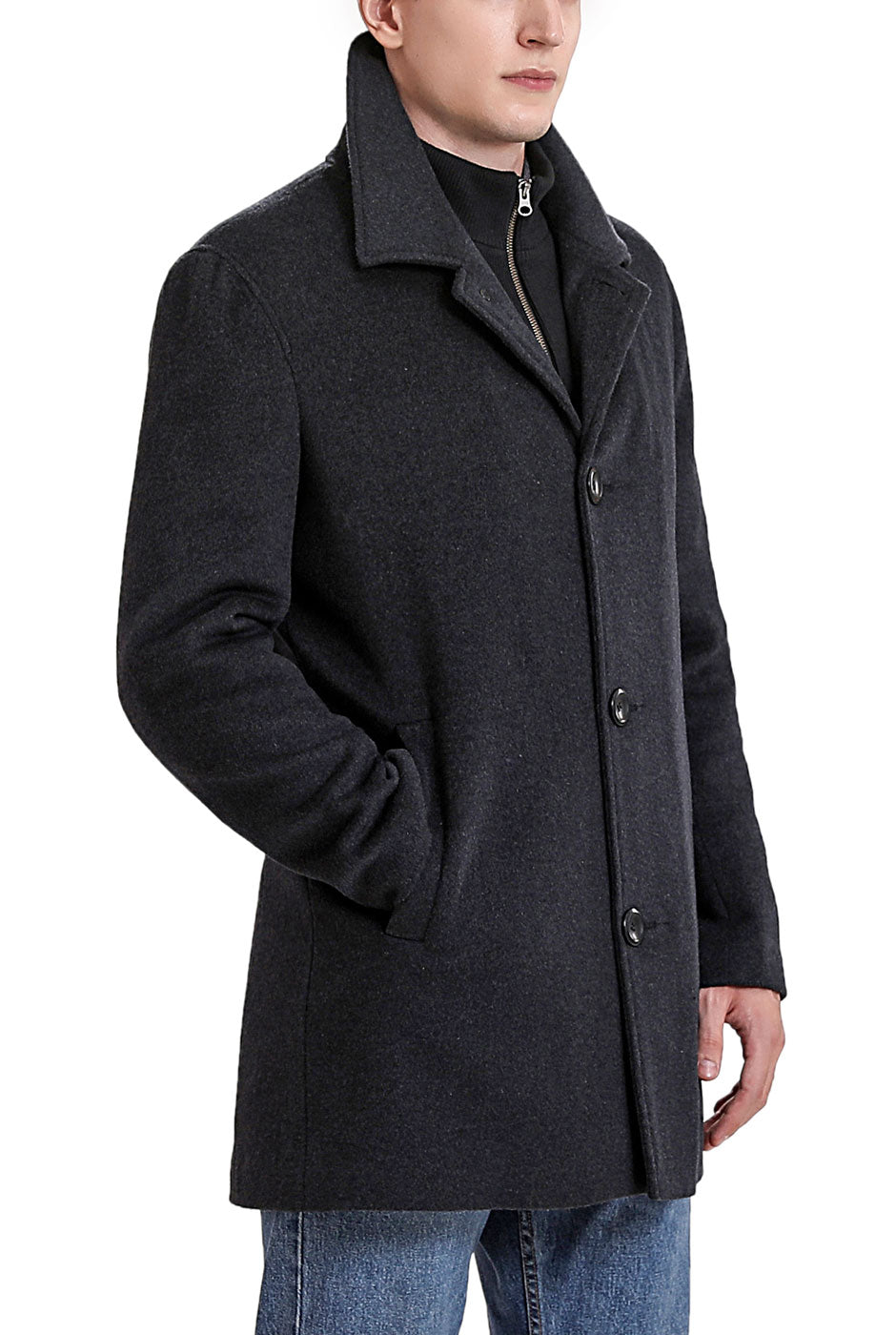 Landing Leathers Men Paul Cashmere Wool Blend Car Coat with Removable Bib