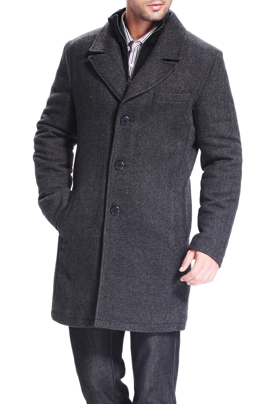 BGSD Men Derek Herringbone Wool Blend Bibbed Walking Coat