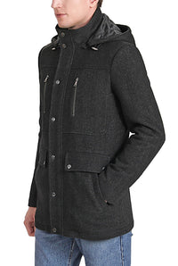 BGSD Men Adam Herringbone Wool Car Coat with Removable Bib