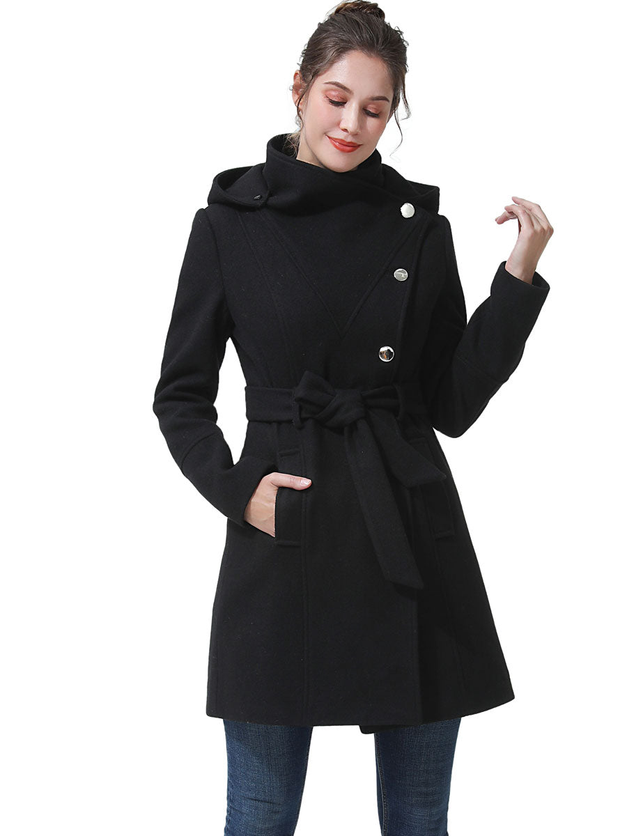 BGSD Women Bel Hooded Wool Trench Coat