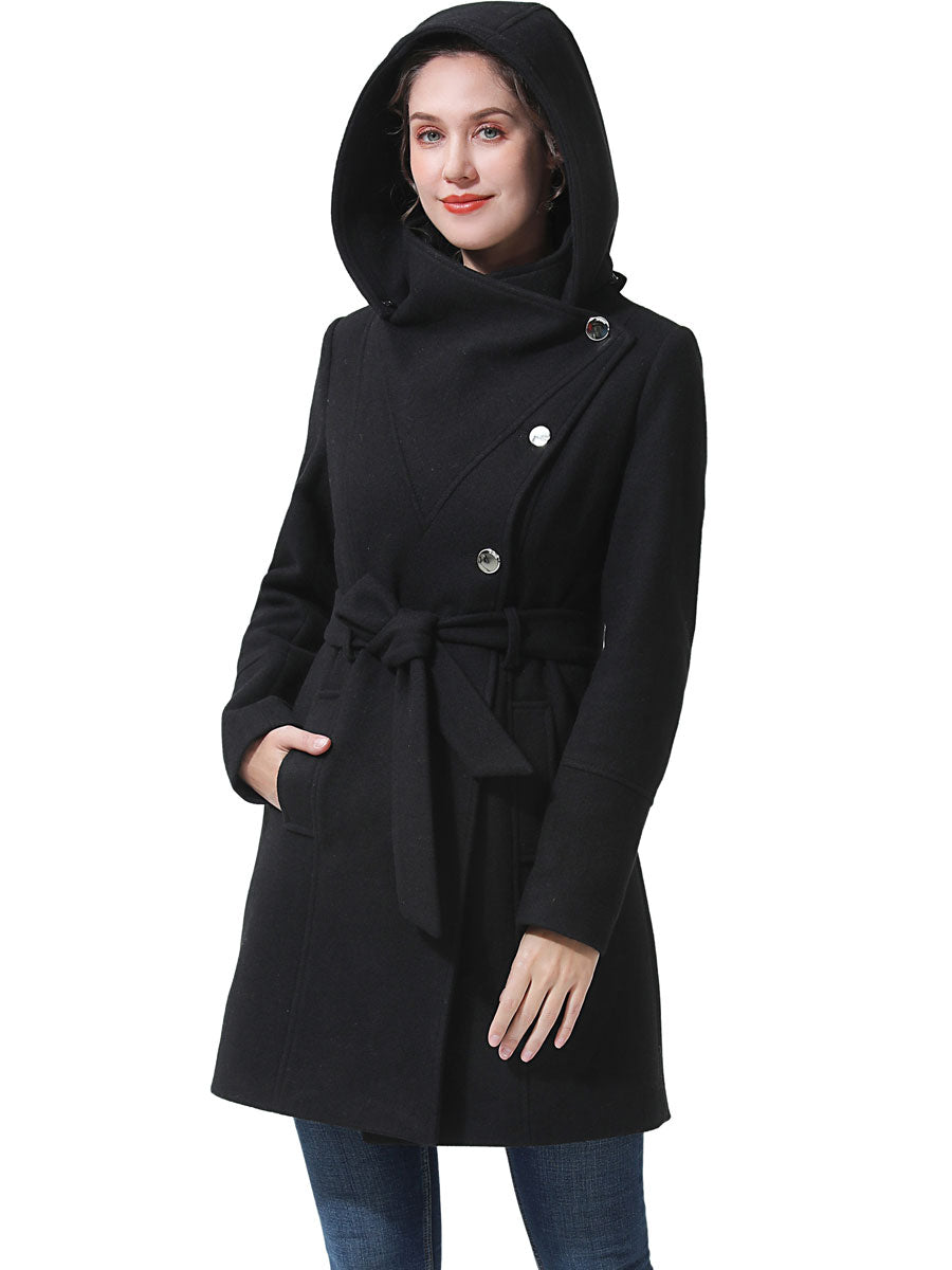 Black hooded discount wool coat womens