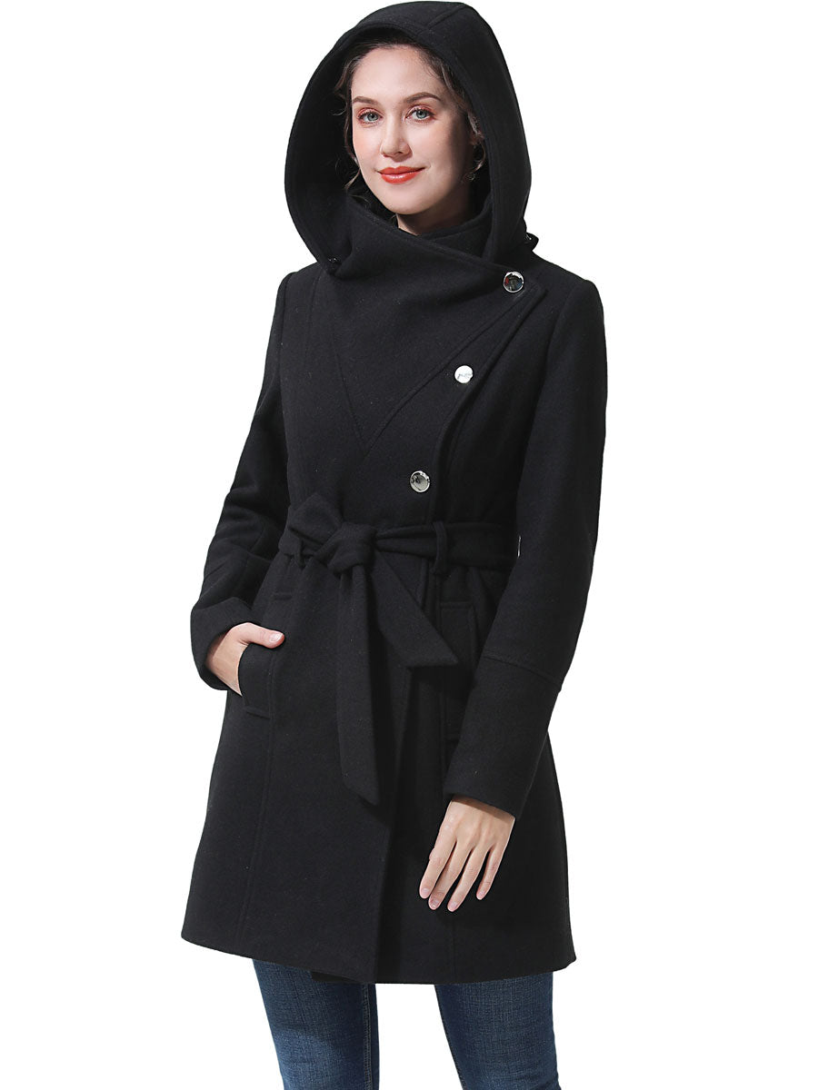 BGSD Women Lea Hooded Full Length Long Wool Coat S / Black