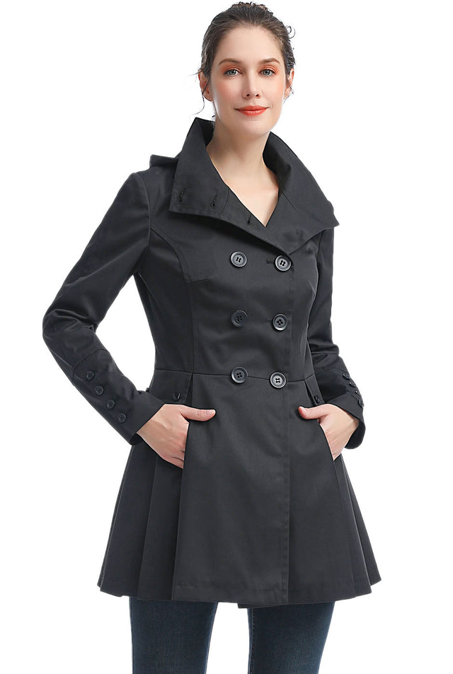 BGSD Women Nicole Waterproof Hooded Fit & Flare Trench Coat