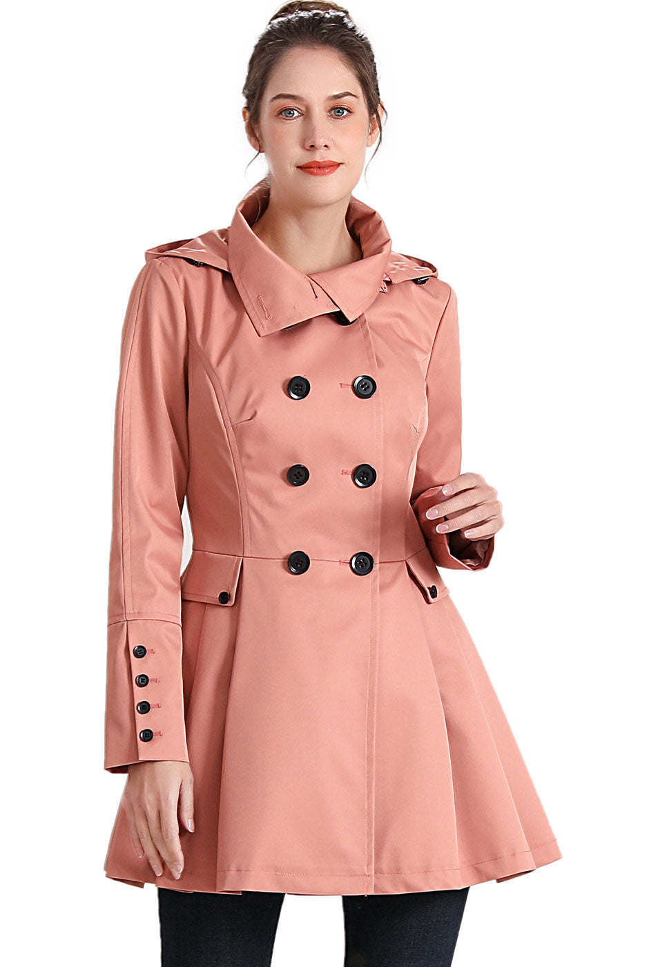 BGSD Women Nicole Waterproof Hooded Fit & Flare Trench Coat