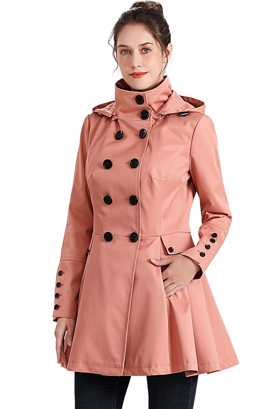 BGSD Women Nicole Waterproof Hooded Fit & Flare Trench Coat