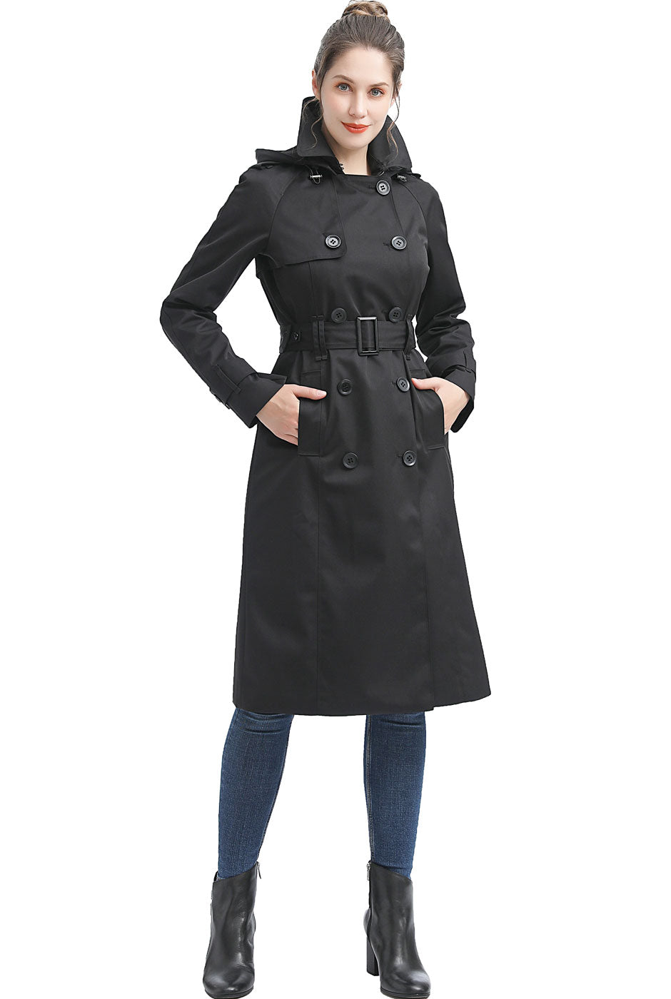 BGSD Women 3/4 Length Waterproof Hooded Trench Coat