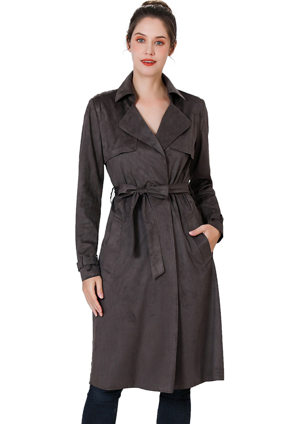 BGSD Women Charlotte Long Suede Trench Coat